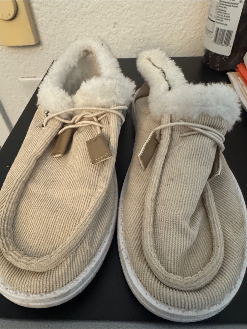 Hey Dude Cream Corduroy Plush-Lined Slip-On Loafers